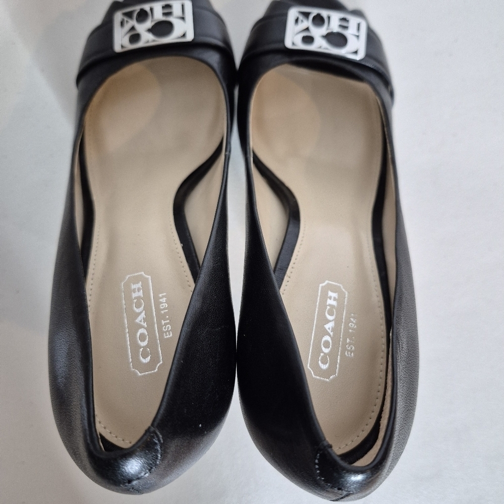 Coach Aliya Black Leather Peep-Toe Platform Stiletto High Heels - Size 7 - Picture 8 of 15